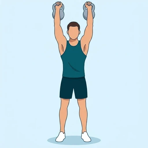 Double Kettlebell Push Press - Finish position